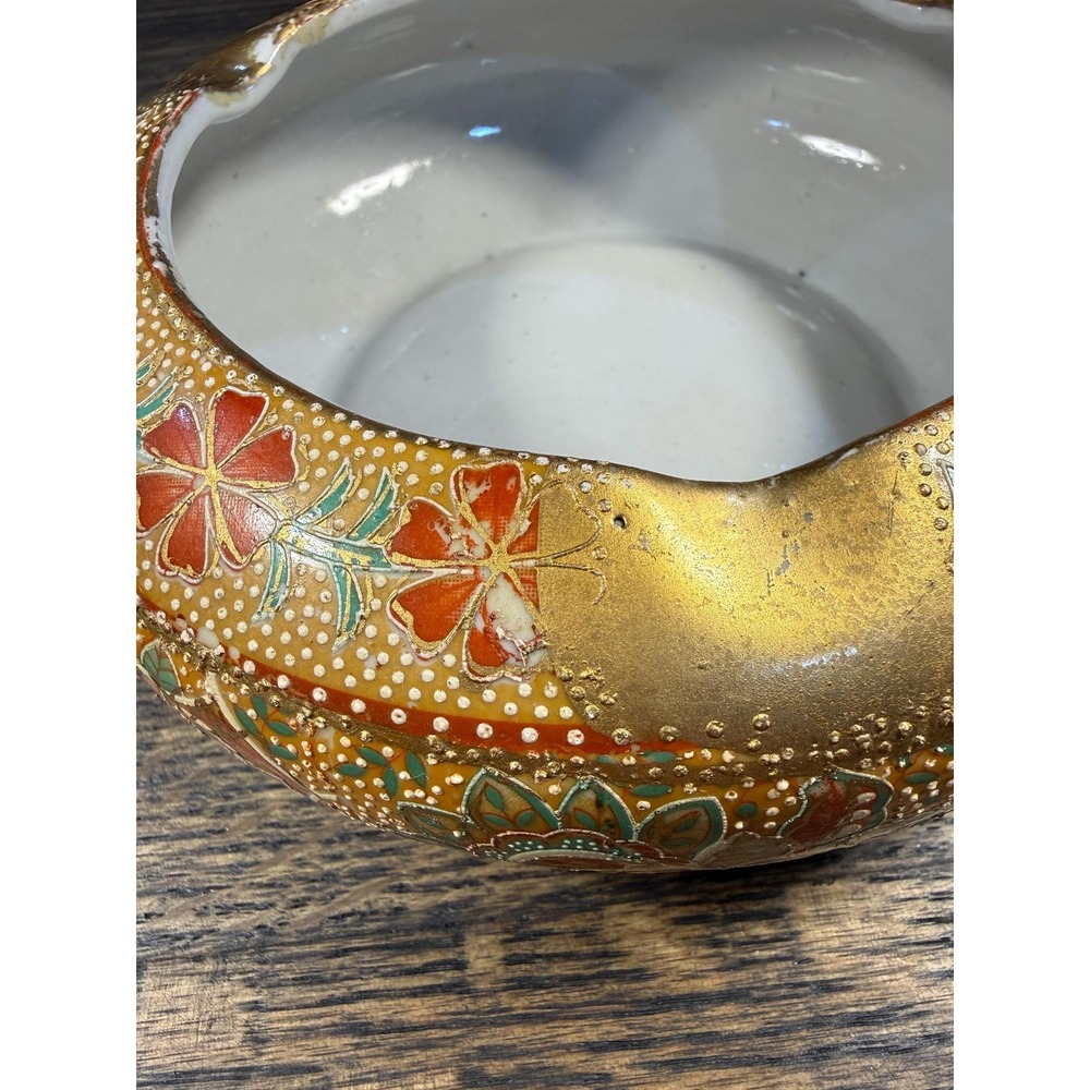 Vintage Hand-Painted Gold Floral Ceramic Ashtray | Mid Century Catchall - Picture 15 of 17
